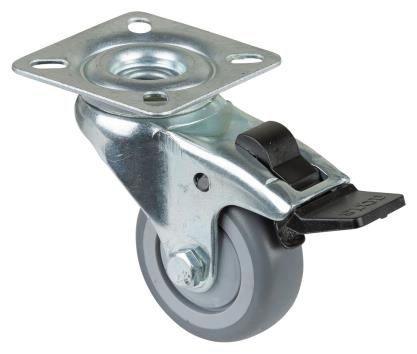 LENKROLLE MIT ANSCHRAUBPLATTE    60 x 60 MM<br/>A320.A85.051   MIT FESTSTELLER GUMMIRAD GRAU title=